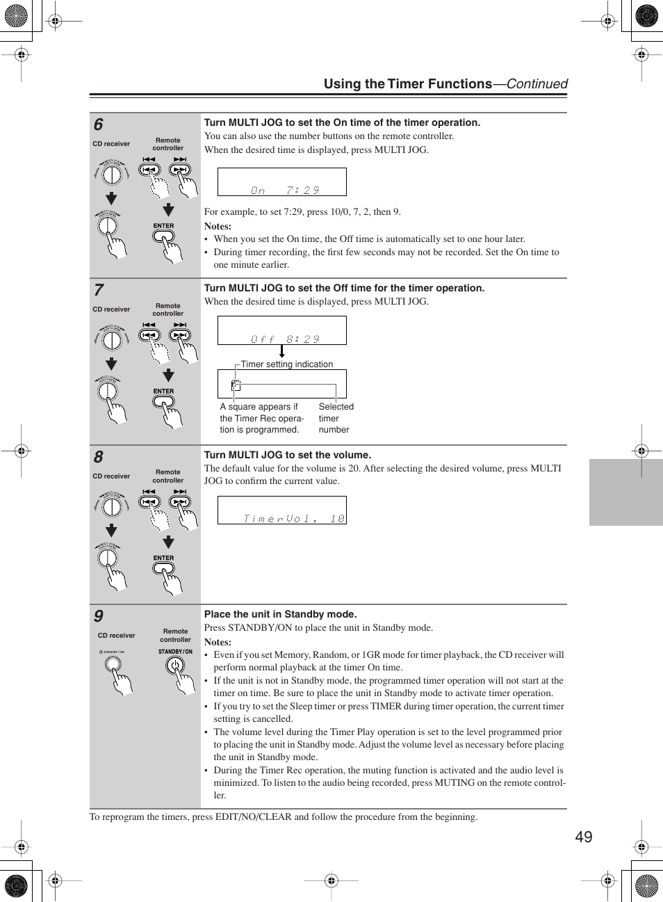 Using the timer functions —continued | Onkyo CR-B8 User Manual | Page 49 / 56