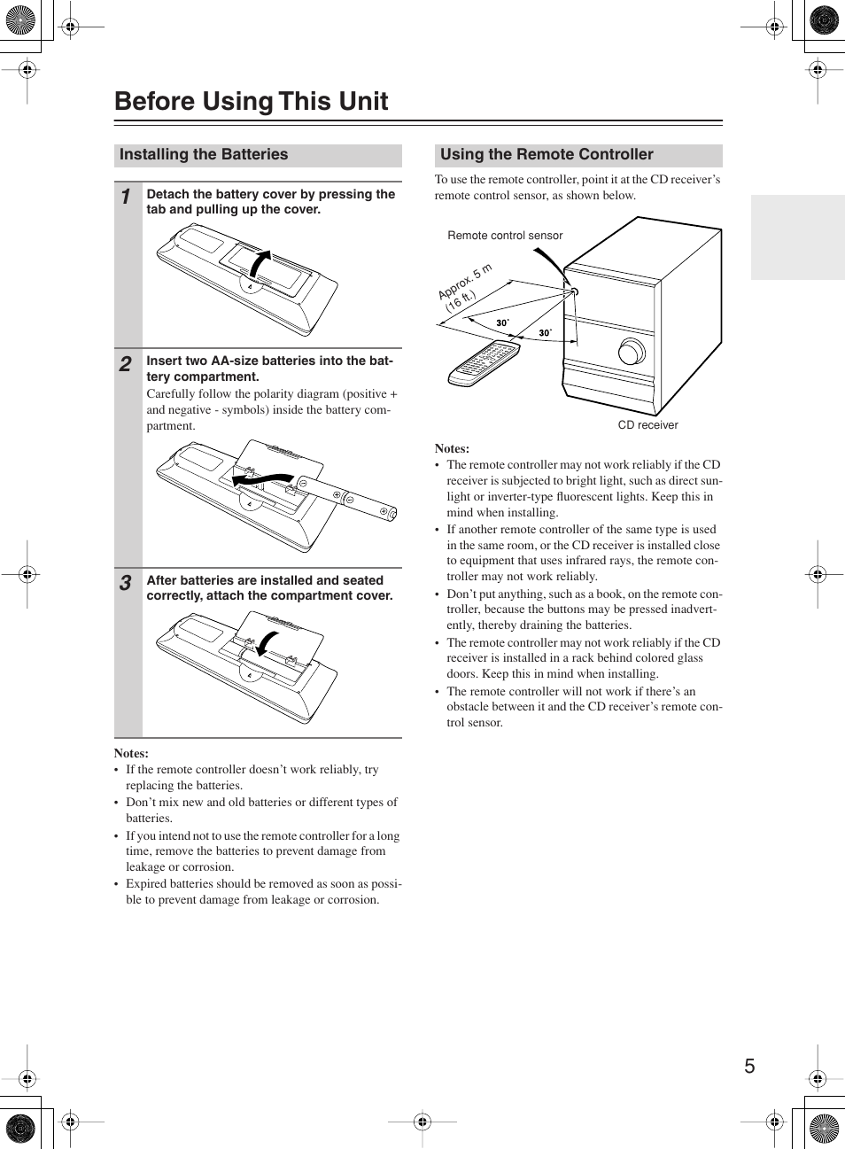 Before using this unit | Onkyo CR-B8 User Manual | Page 5 / 56