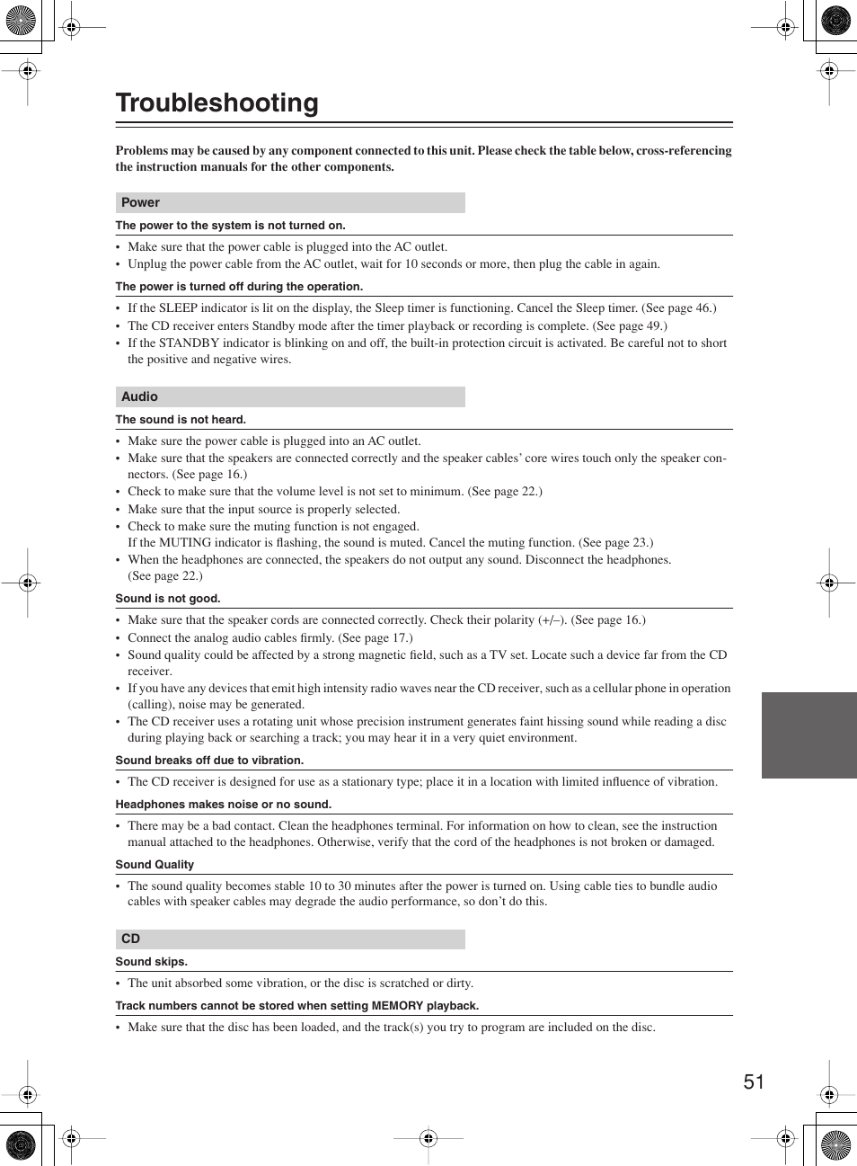 Troubleshooting | Onkyo CR-B8 User Manual | Page 51 / 56