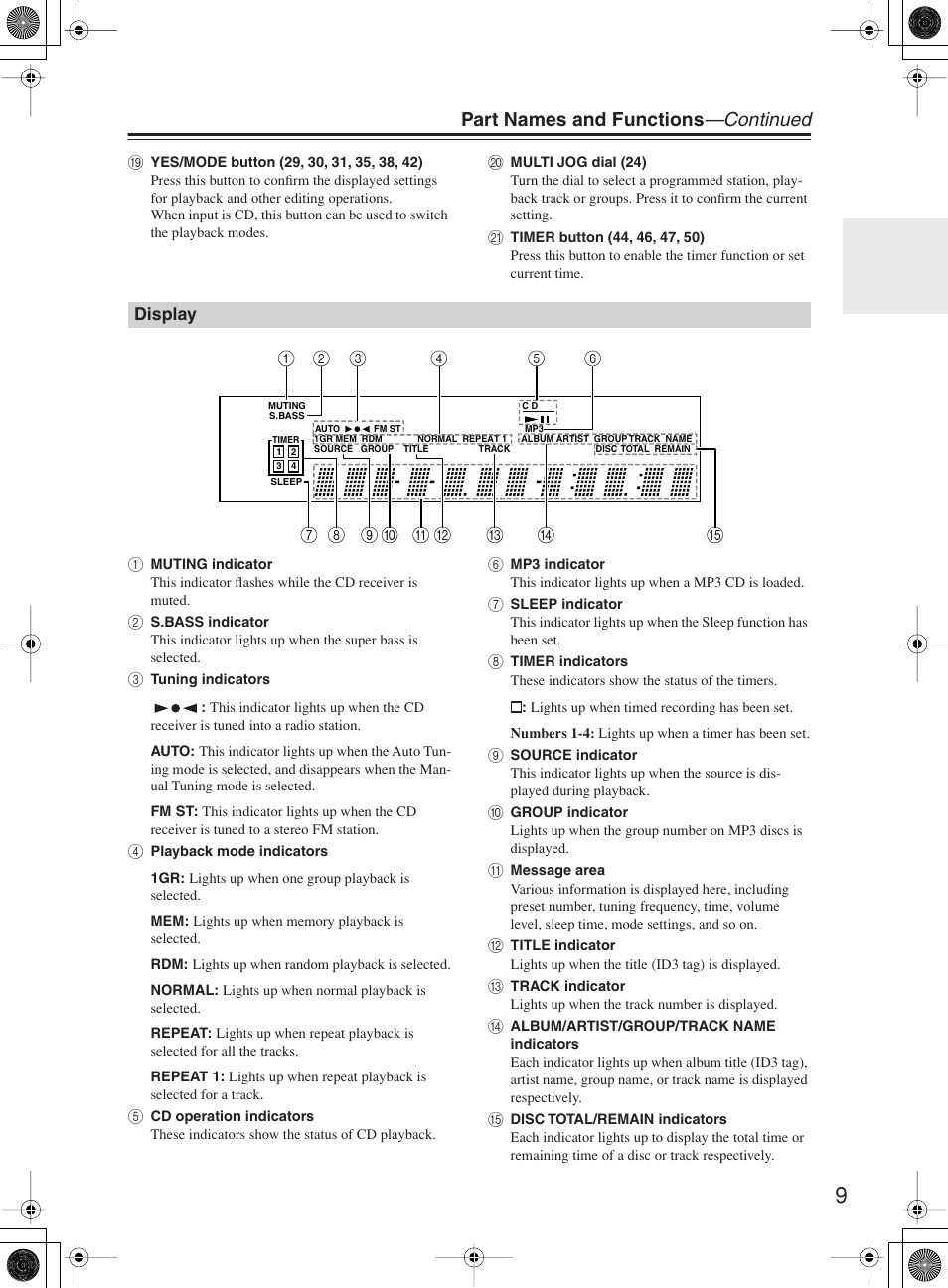 Part names and functions —continued | Onkyo CR-B8 User Manual | Page 9 / 56