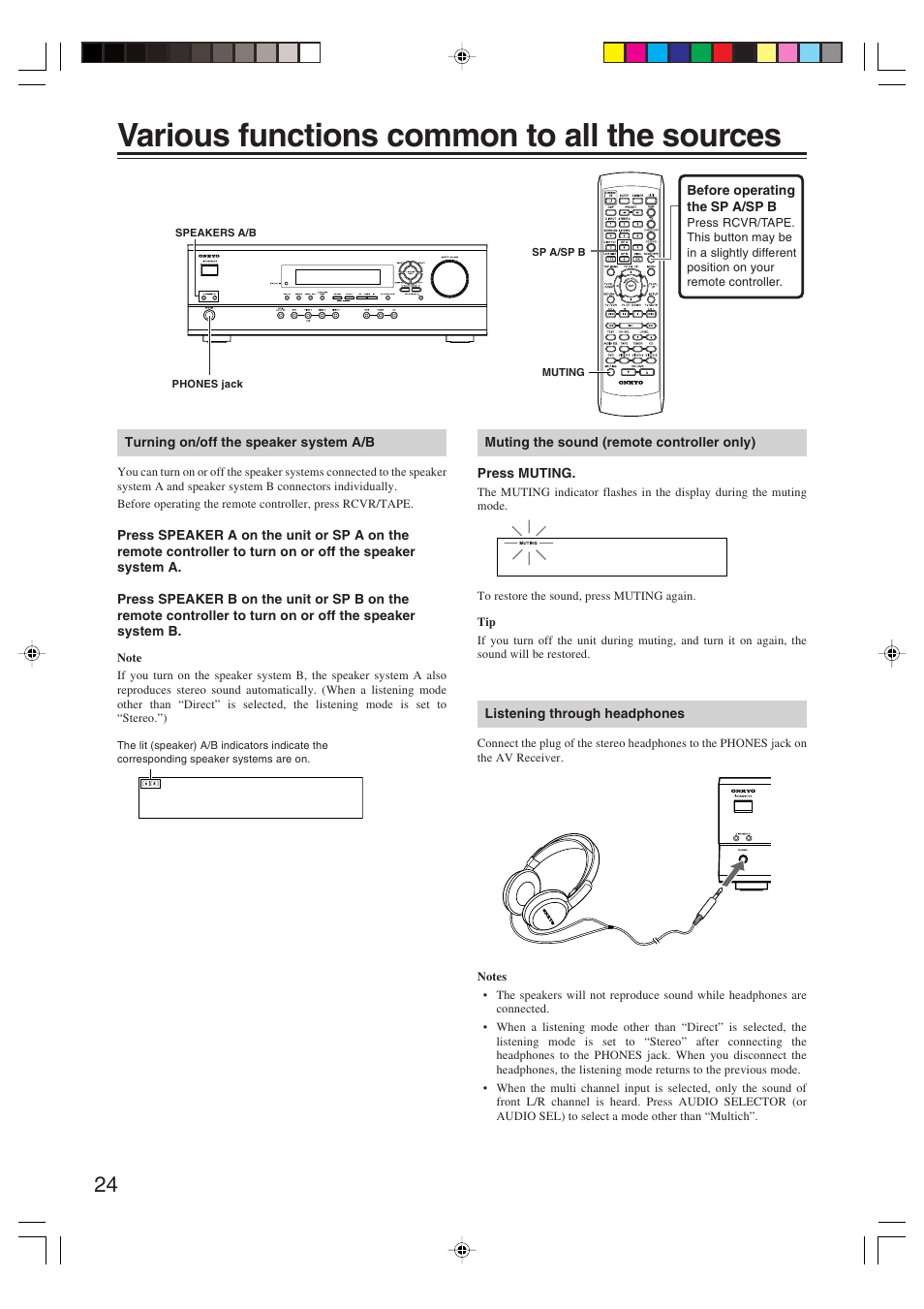 Various functions common to all the sources | Onkyo HT-R420 User Manual | Page 24 / 40