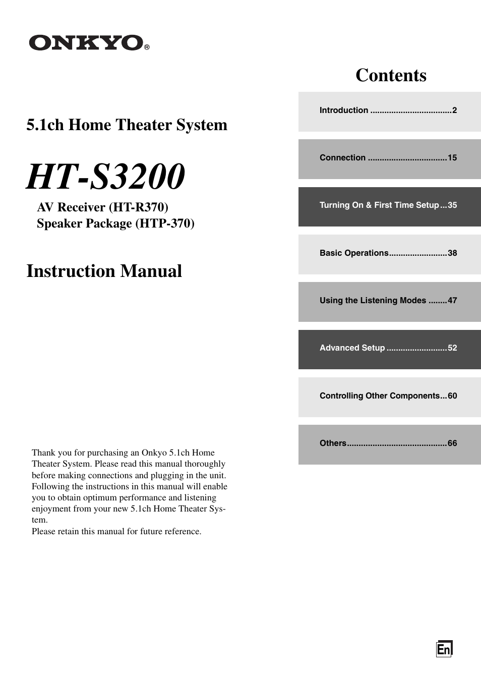 Onkyo HT S3200 User Manual | 72 pages