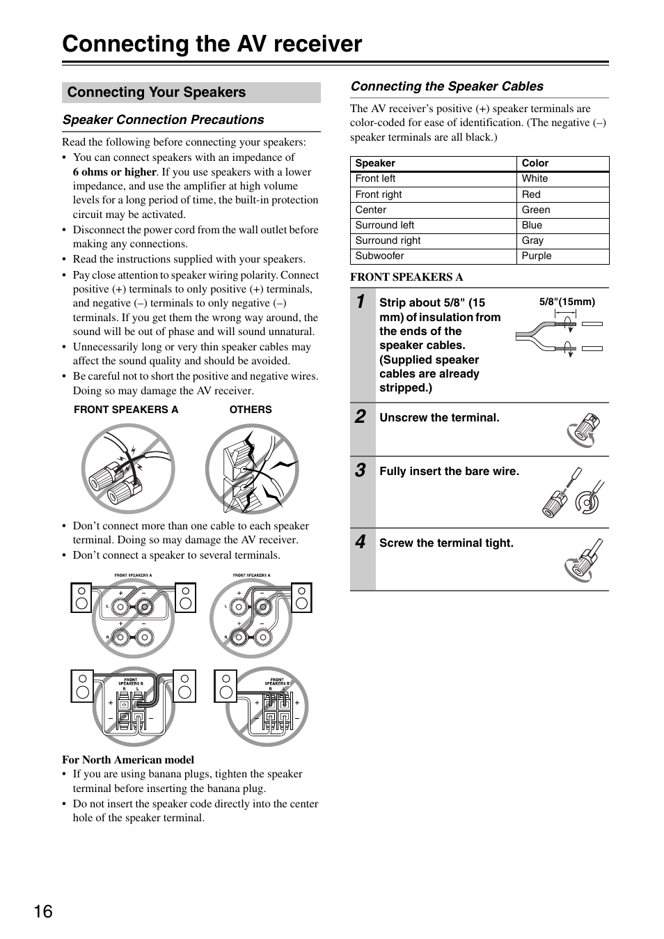 Connecting the av receiver, Connecting your speakers | Onkyo HT S3200 User Manual | Page 16 / 72