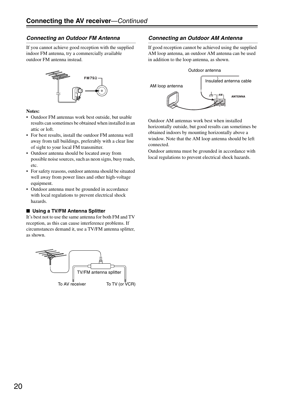 Connecting the av receiver —continued | Onkyo HT S3200 User Manual | Page 20 / 72