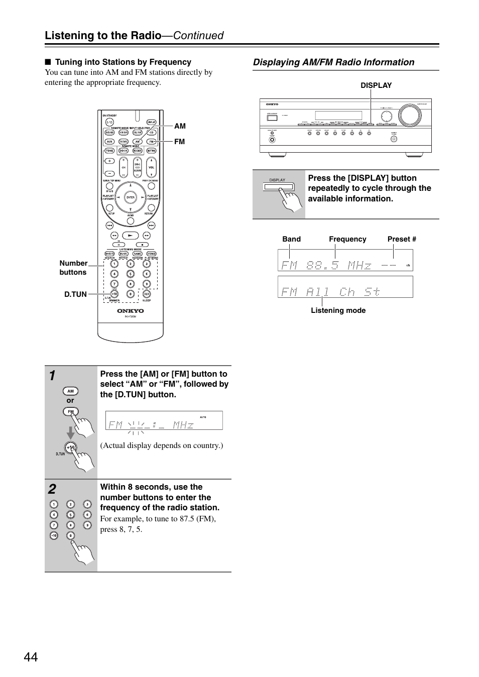 Listening to the radio —continued | Onkyo HT S3200 User Manual | Page 44 / 72