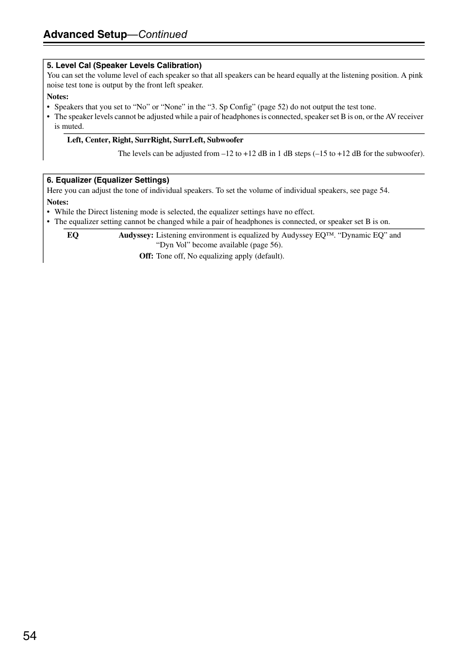 Advanced setup —continued | Onkyo HT S3200 User Manual | Page 54 / 72
