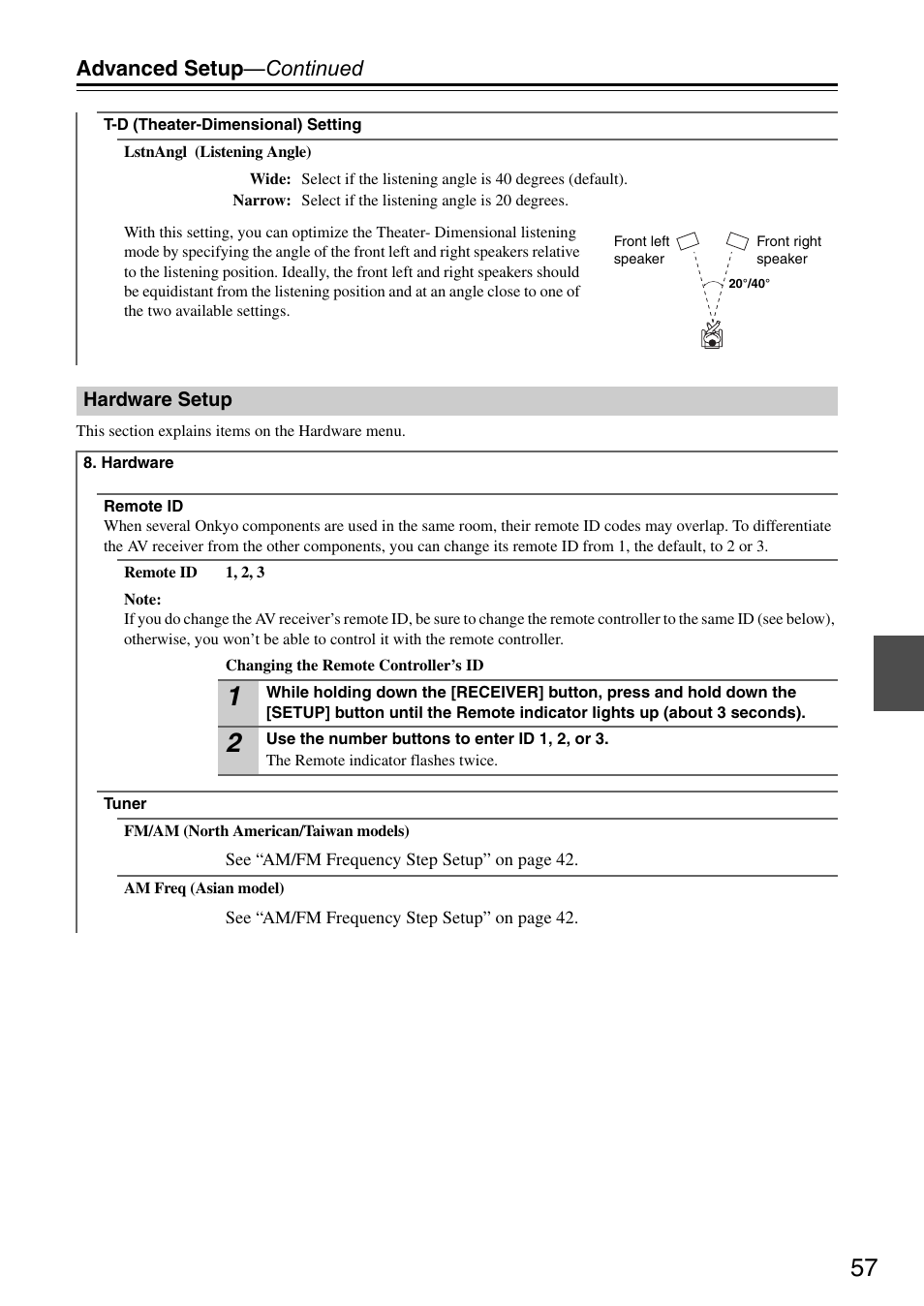 Hardware setup, Advanced setup —continued | Onkyo HT S3200 User Manual | Page 57 / 72