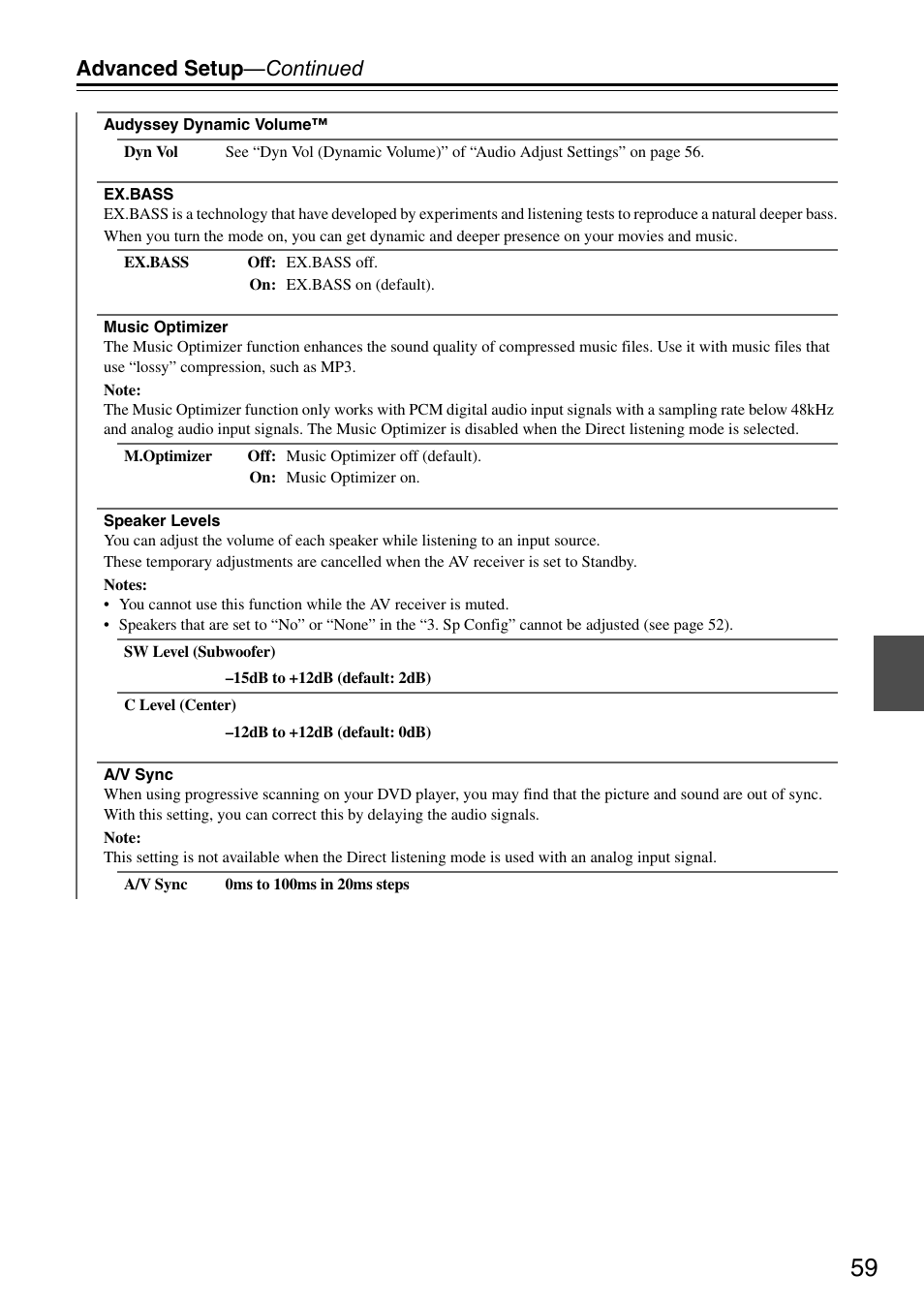 Advanced setup —continued | Onkyo HT S3200 User Manual | Page 59 / 72