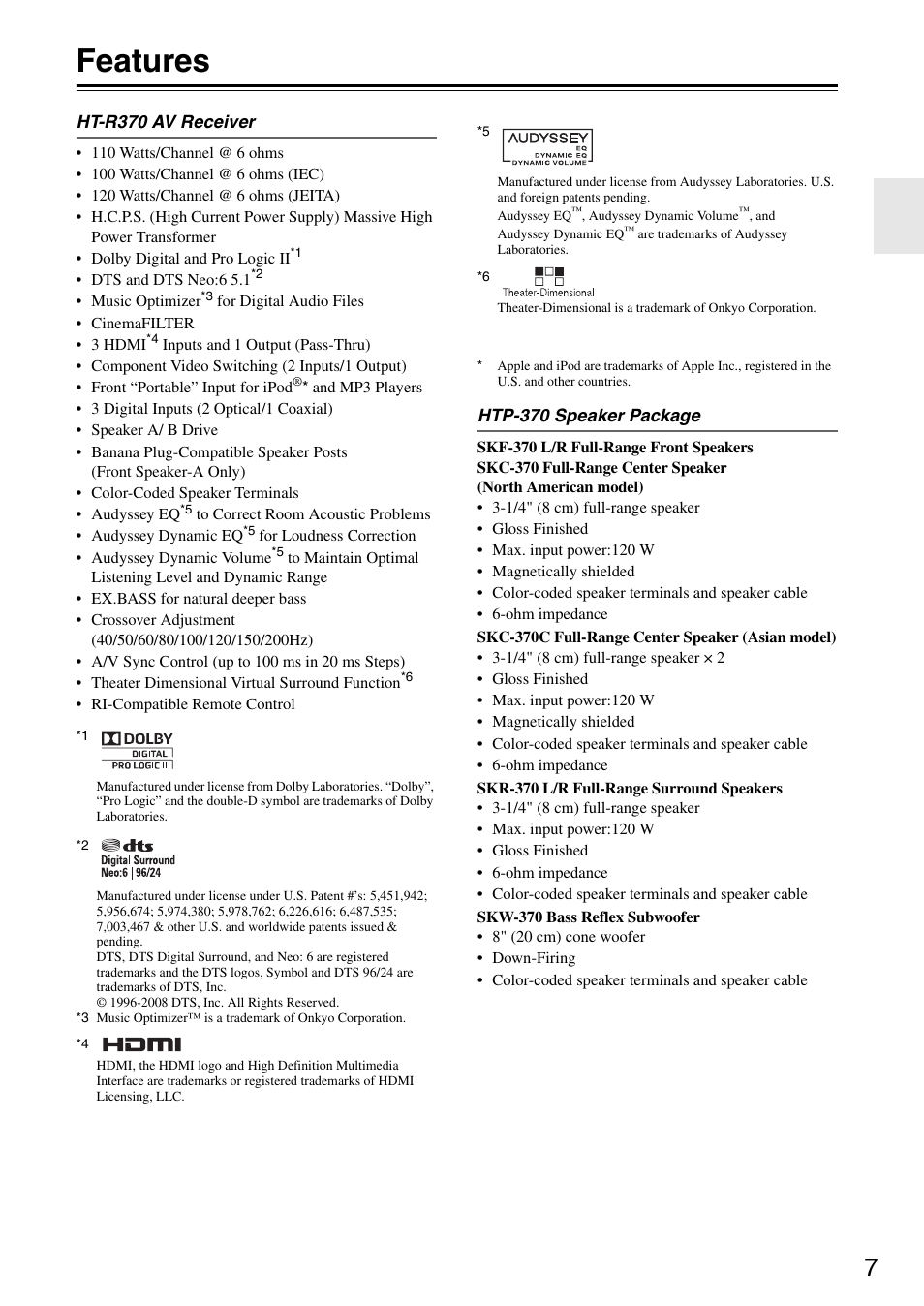 Features | Onkyo HT S3200 User Manual | Page 7 / 72
