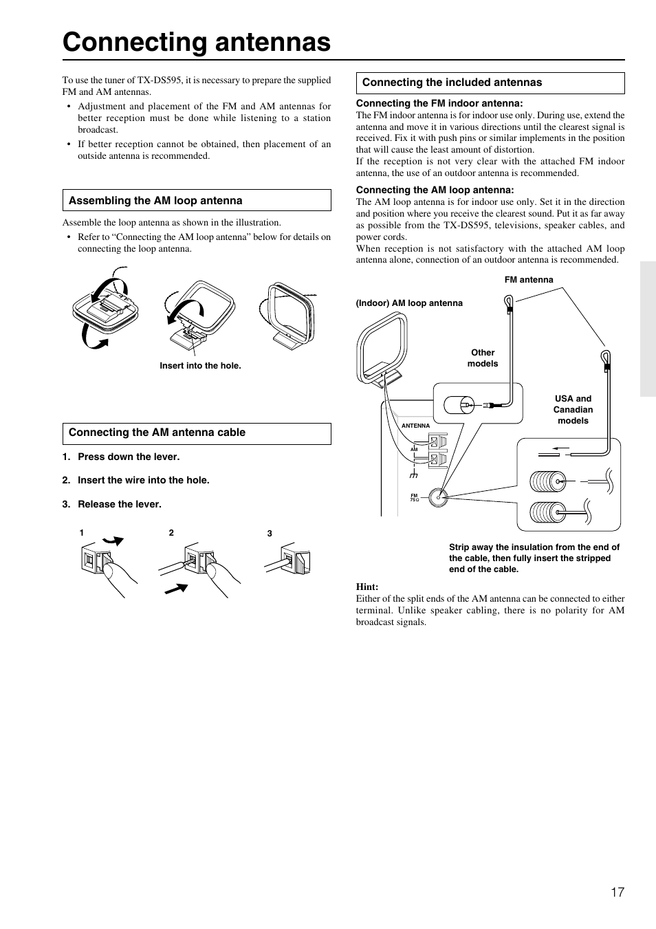 Connecting antennas | Onkyo TX-DS595 User Manual | Page 17 / 52