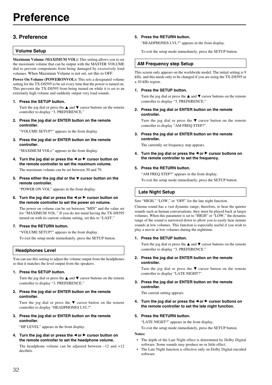 Preference | Onkyo TX-DS595 User Manual | Page 32 / 52