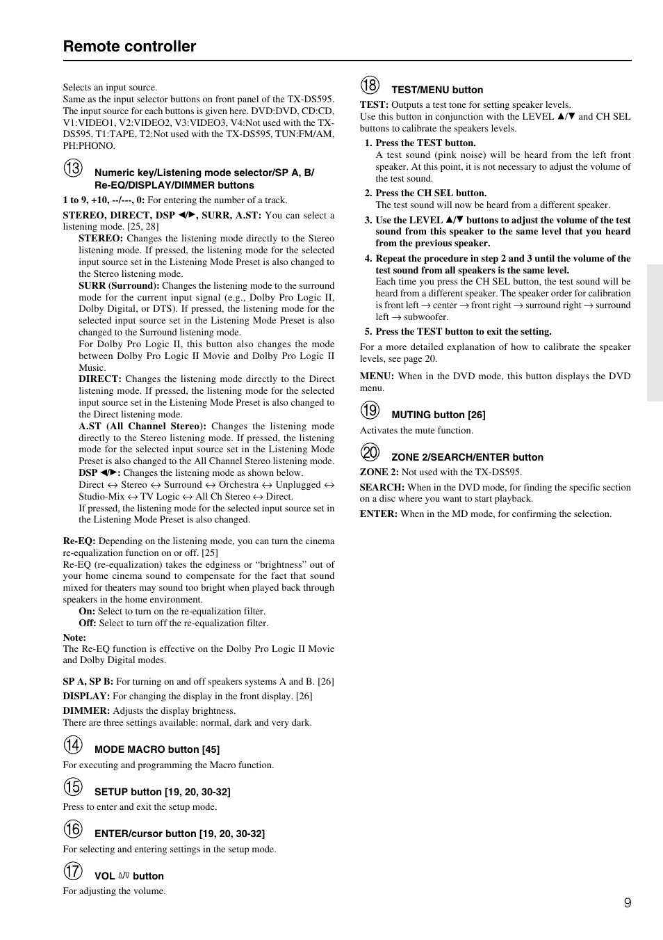 Remote controller | Onkyo TX-DS595 User Manual | Page 9 / 52