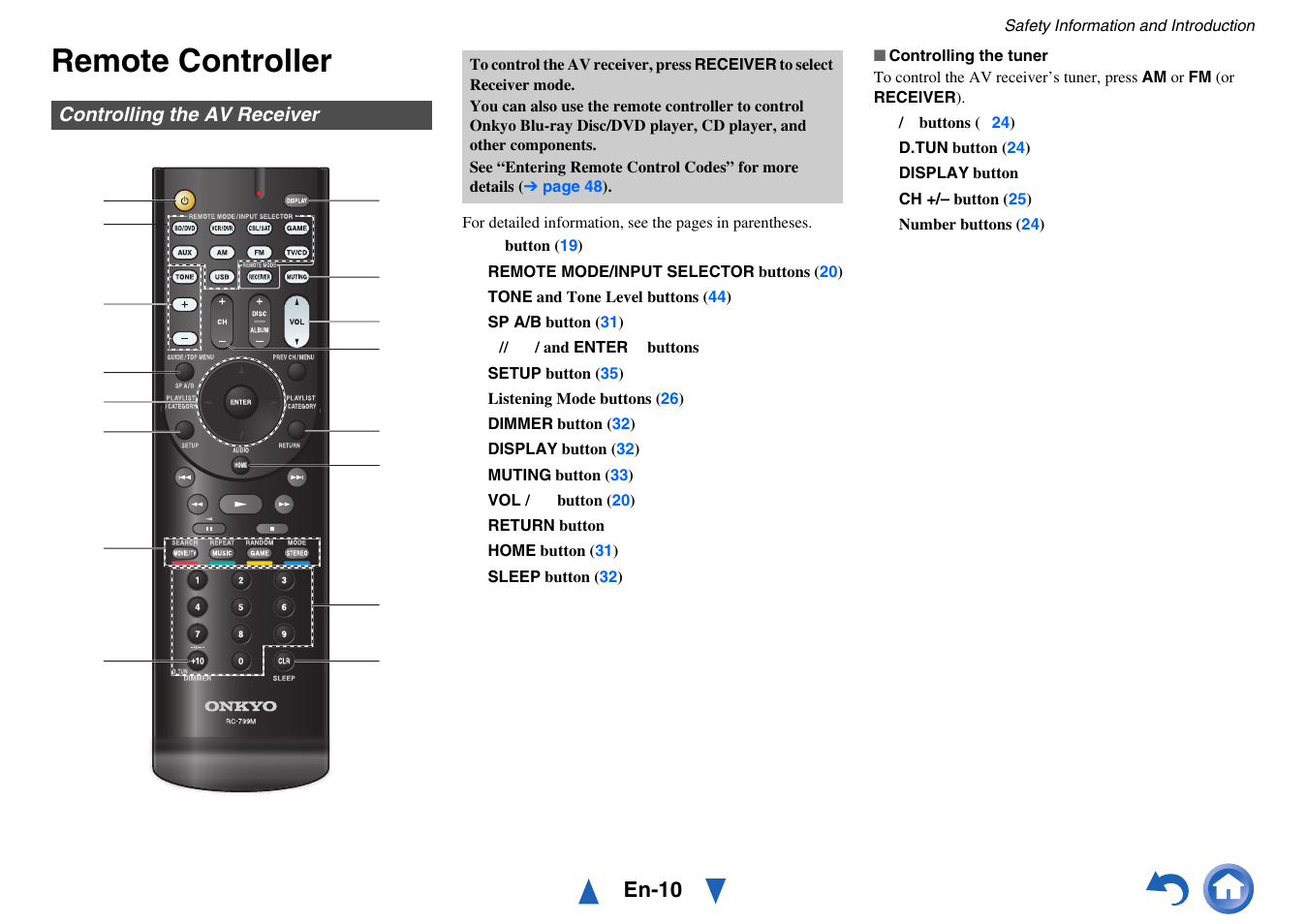 Remote controller, Controlling the av receiver, En-10 | Onkyo HT-RC430 User Manual | Page 10 / 64