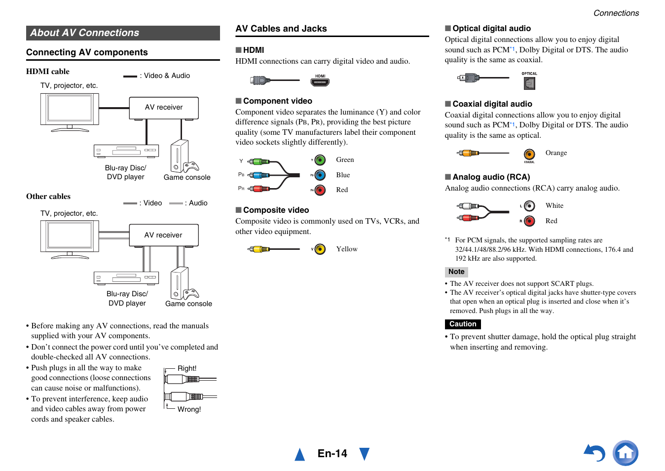 About av connections, En-14 | Onkyo HT-RC430 User Manual | Page 14 / 64