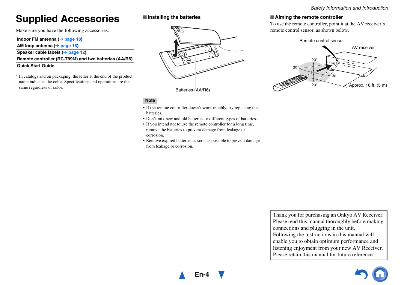 Supplied accessories, En-4 | Onkyo HT-RC430 User Manual | Page 4 / 64