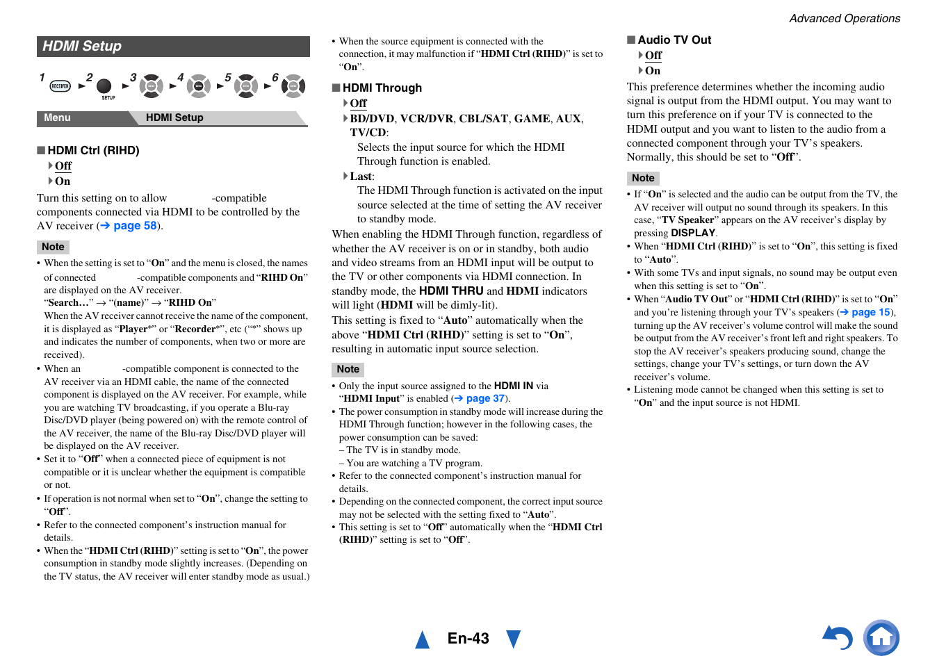 Hdmi setup, En-43 | Onkyo HT-RC430 User Manual | Page 43 / 64
