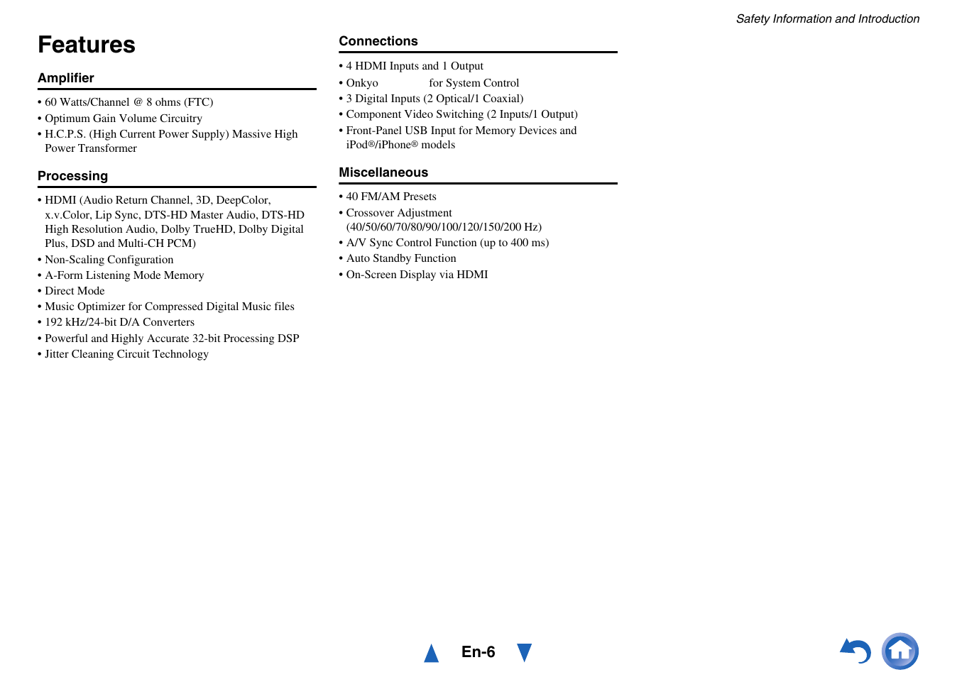 Features | Onkyo HT-RC430 User Manual | Page 6 / 64