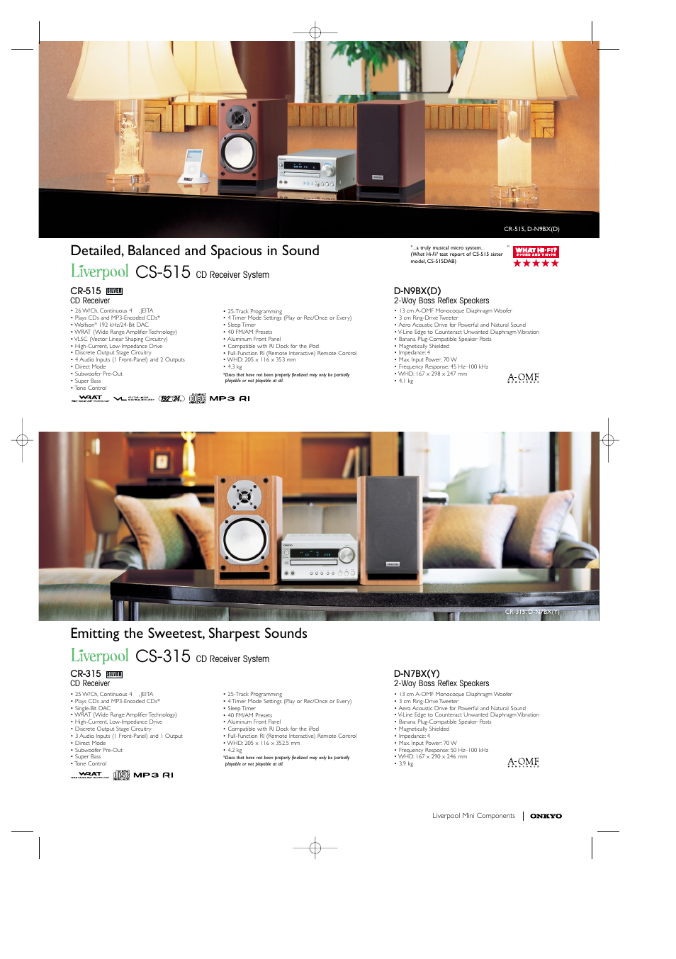 Cs-515, Cs-315, Detailed, balanced and spacious in sound | Emitting the sweetest, sharpest sounds | Onkyo DX-7355 User Manual | Page 5 / 8