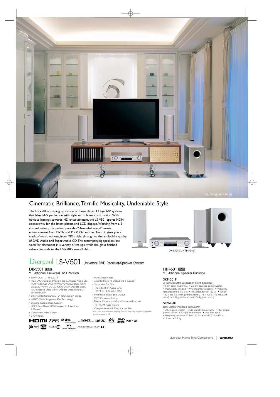 Ls-v501, Dr-s501, Htp-501 | Universal dvd receiver/speaker system | Onkyo DX-7355 User Manual | Page 7 / 8