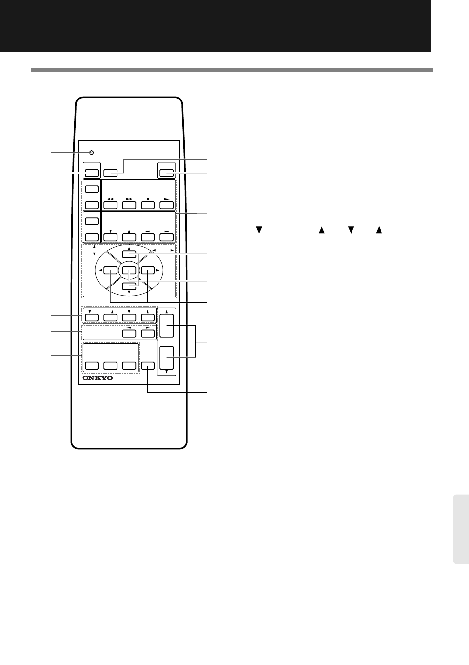 A sending/learned indicator [15~17, B power button [13, 17, C display light on/off button (display) [14 | D learn button [15~17, E programmable buttons [15~17, F listening distance adjustment buttons f (distanc, G mode button [12, H sound width adjustment buttons h (expand) [12, I †surround¹ and †sub¹ volume i buttons [13, J volume buttons [11 | Onkyo PHC-5 User Manual | Page 19 / 20