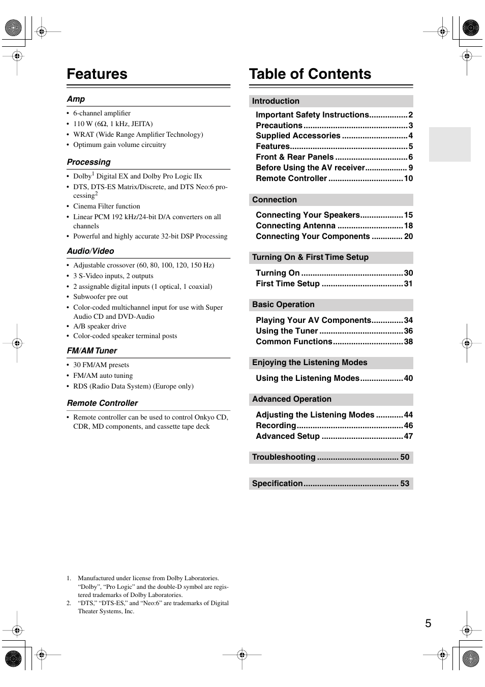 Onkyo TX-SR403 User Manual | Page 5 / 56