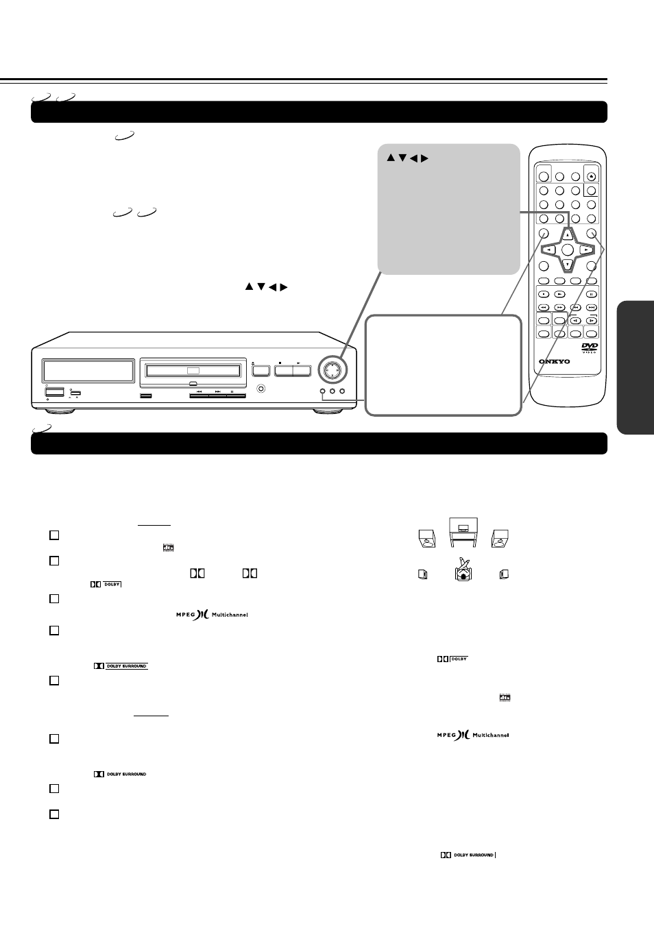 Operating the menu appearing on the tv screen, Tips to select the most suitable audio format, Remote controller operation | Dvd player operation, Various sound formats and sound effects | Onkyo DV-S535 User Manual | Page 15 / 44
