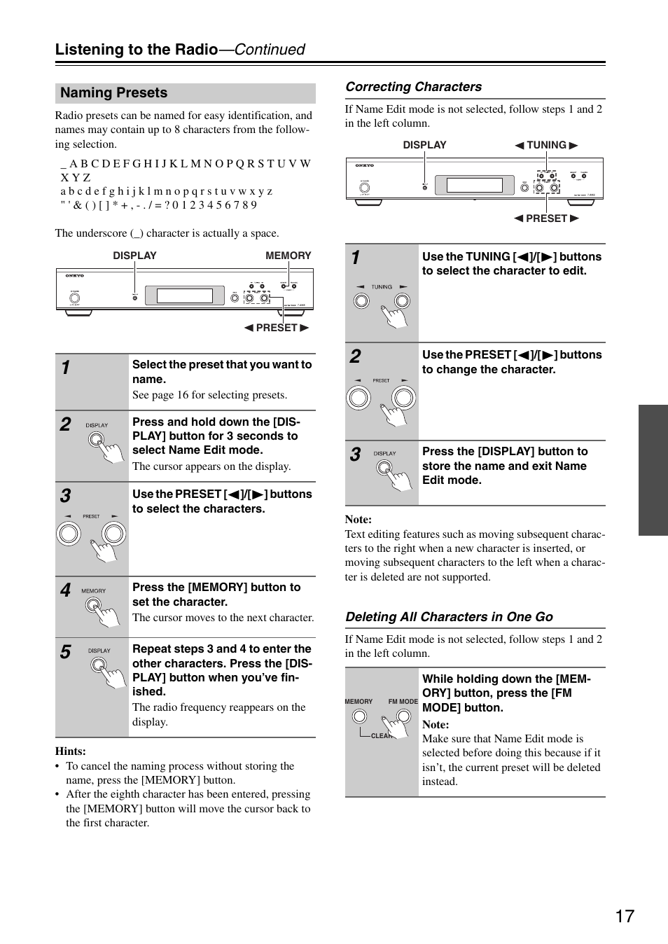 Listening to the radio —continued | Onkyo T-4355 User Manual | Page 17 / 24