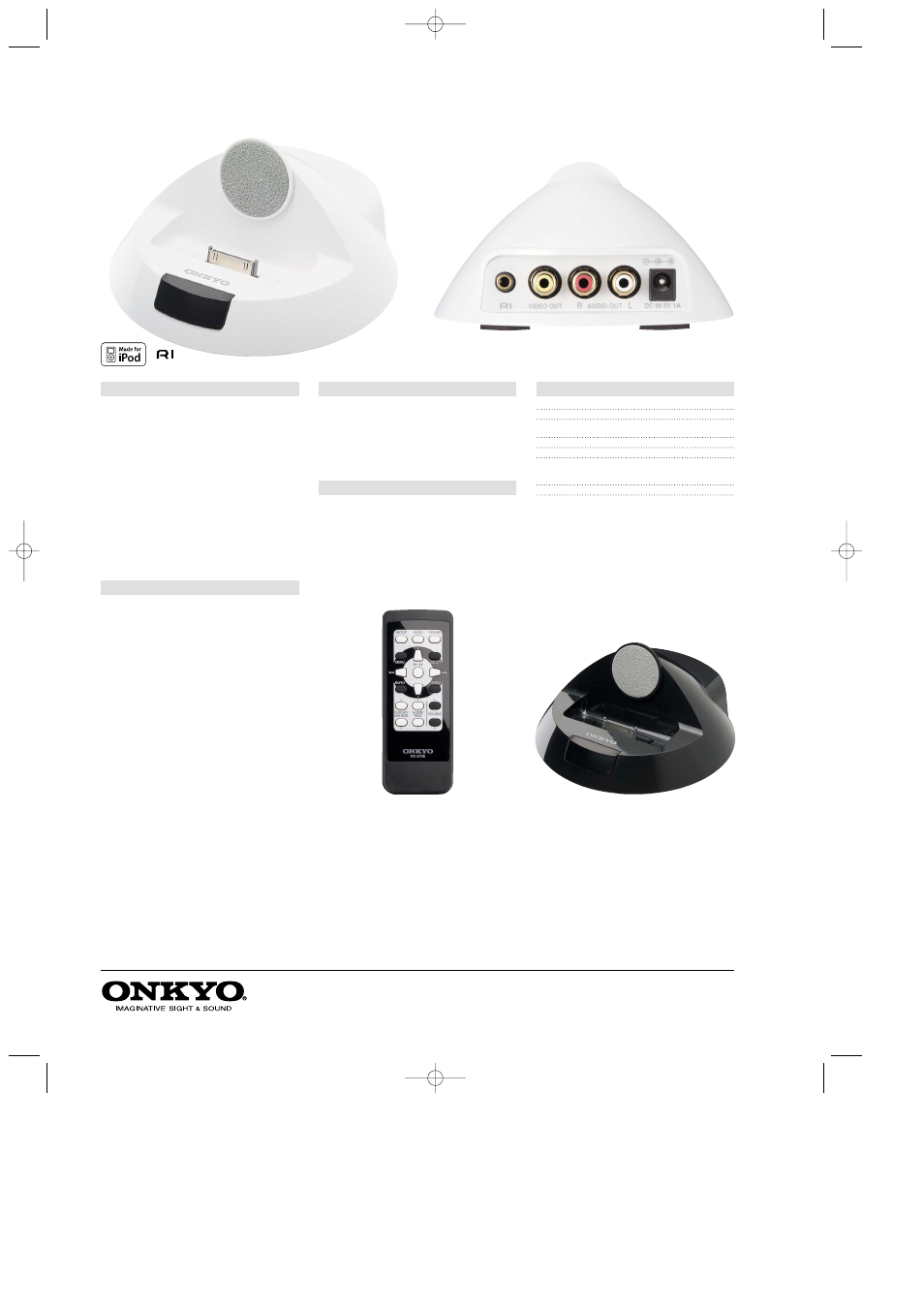 Ds-a2x, Remote interactive dock for the ipod, Main features | Ri features, Package contents, Compatible ipod models, Specifications | Onkyo DS-A2X User Manual | Page 2 / 2