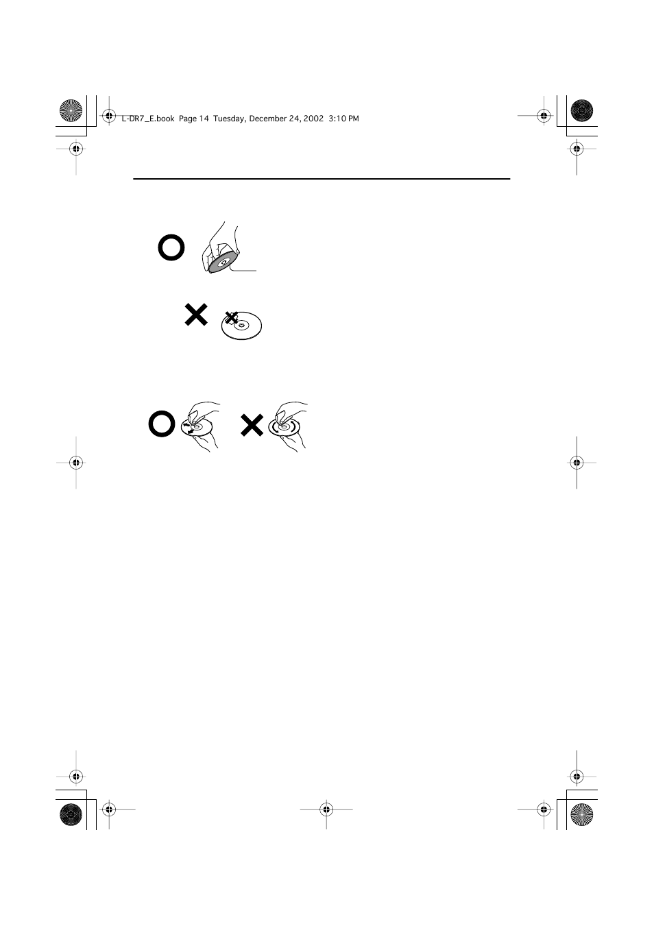 Handling discs, Cleaning discs, Storing discs | Copyrights | Onkyo L-DR7 User Manual | Page 14 / 128