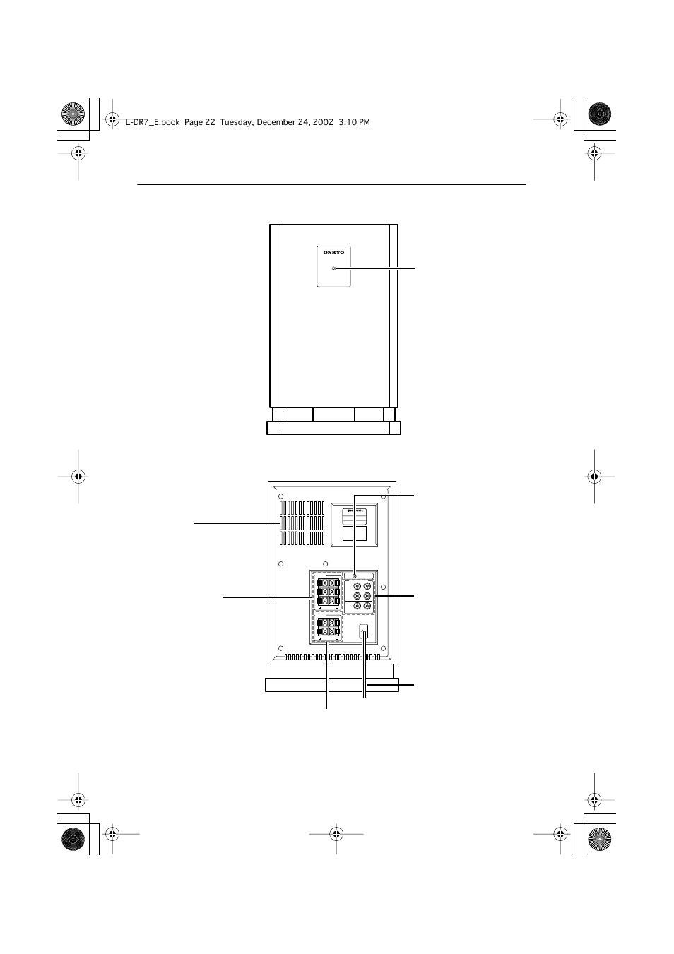 Subwoofer swa-155x (front panel), Subwoofer swa-155x (rear panel), Index to parts and controls | Onkyo L-DR7 User Manual | Page 22 / 128