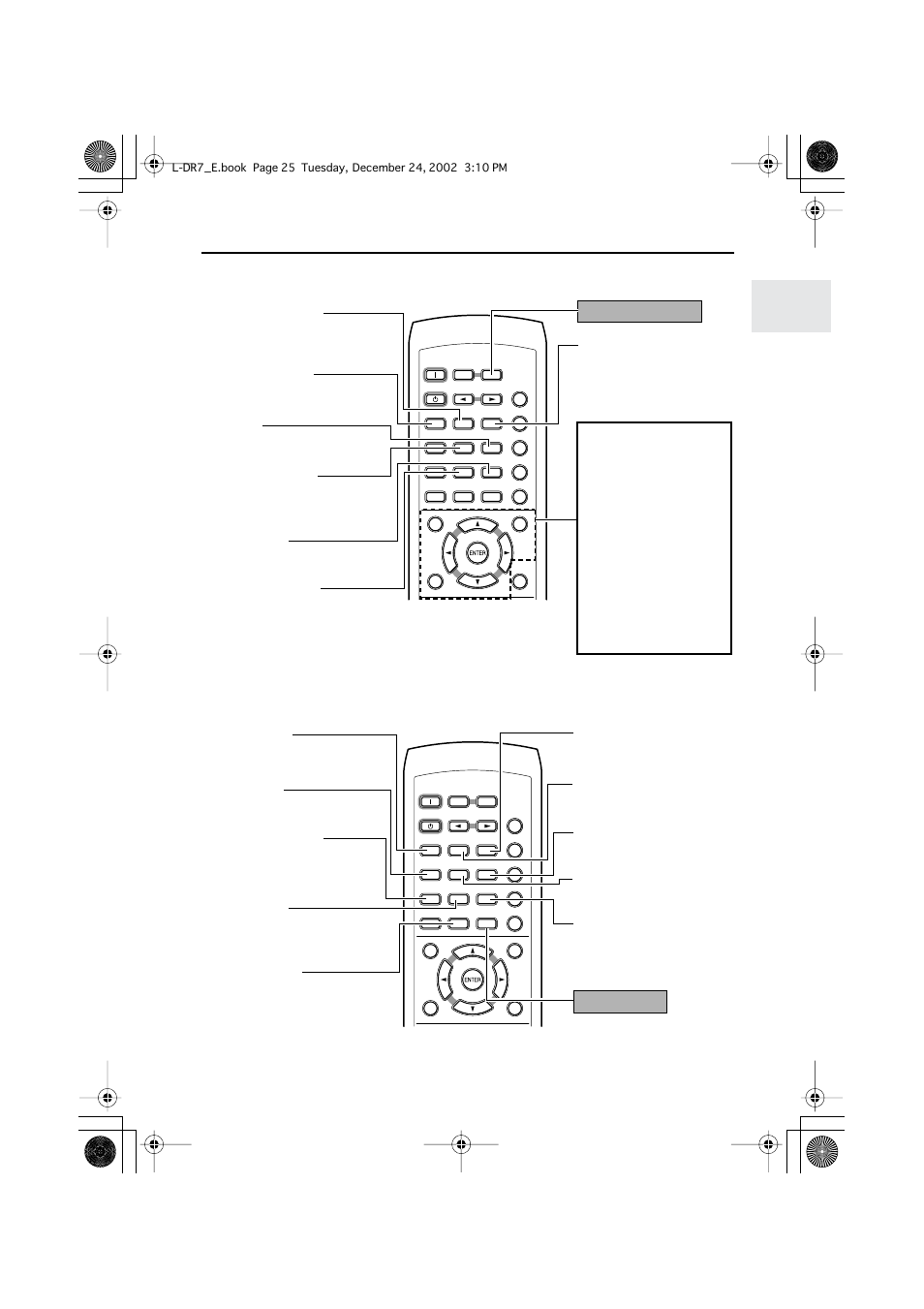 Press tv/setup to use these buttons (blue labels), Index to parts and controls, Tv operation buttons | Tv/setup button, Shift button | Onkyo L-DR7 User Manual | Page 25 / 128