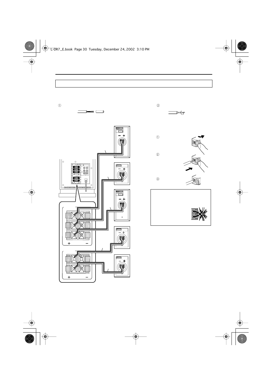 Before connecting the speakers, Connecting the subwoofer, Swa-155x) and the speakers (d-m7, d-m3) | Connections | Onkyo L-DR7 User Manual | Page 30 / 128