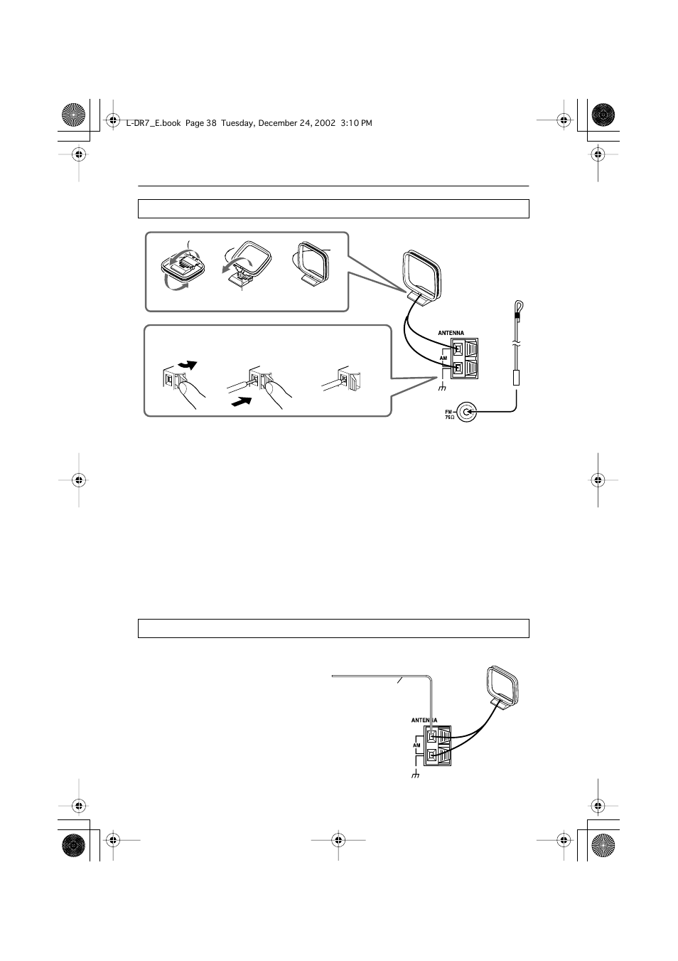 Making antenna (aerial) connections, Connecting an am outdoor antenna (aerial), Making antenna (aerial) | Connections | Onkyo L-DR7 User Manual | Page 38 / 128