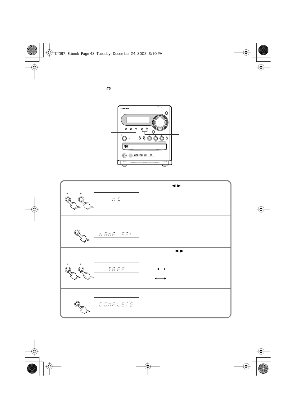 Changing the input source setting, Changing the input source, Setting | Press input | Onkyo L-DR7 User Manual | Page 42 / 128