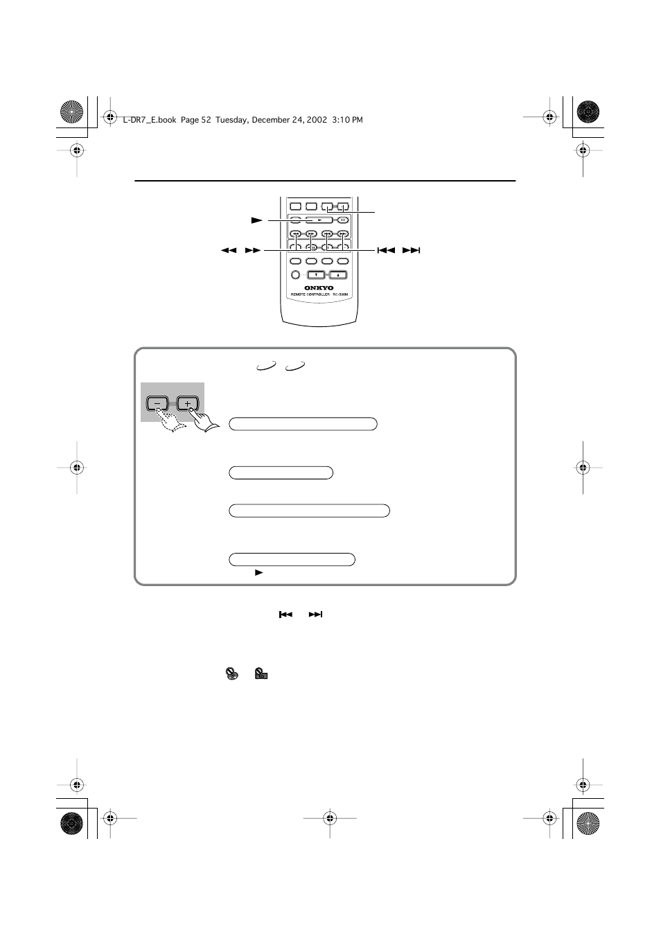 Playing dvds, video cds, cds and mp3s | Onkyo L-DR7 User Manual | Page 52 / 128