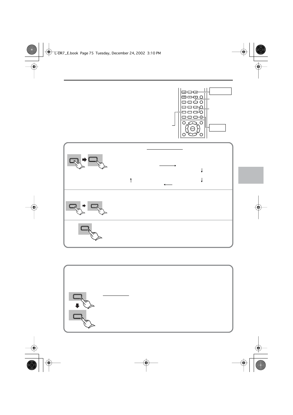 Adjusting each speaker’s, Relative volume balance temporarily, Using the late night | Function (only for dolby digital discs), Enjoying the surround sound, Shift tv/setup late night, Press ch sel | Onkyo L-DR7 User Manual | Page 75 / 128