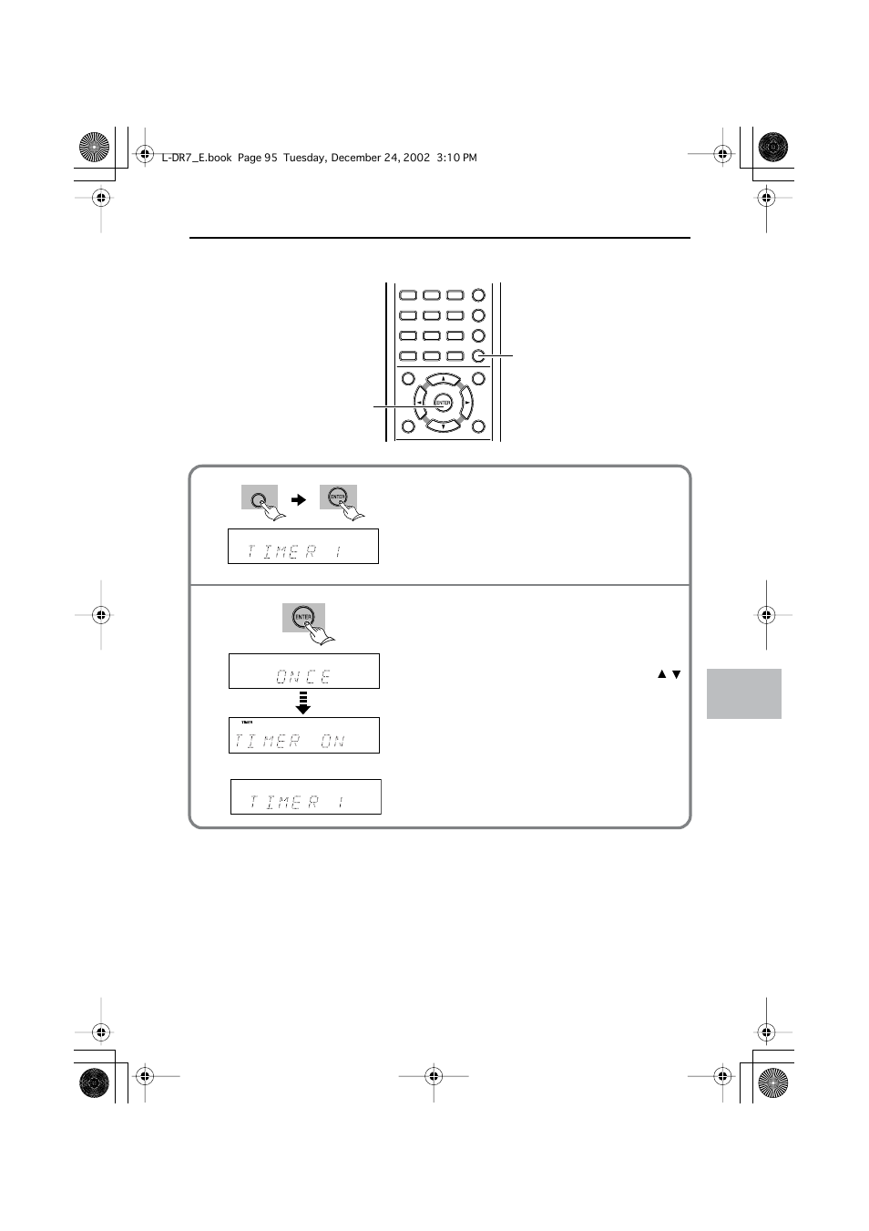 Checking the timer settings, Using the timer functions, Press enter to check the next setting | Onkyo L-DR7 User Manual | Page 95 / 128