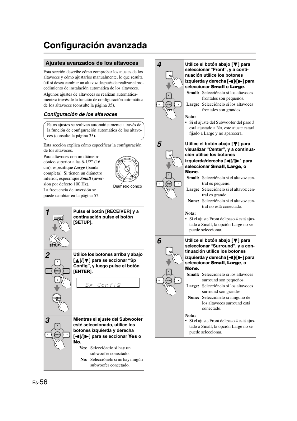 Configuración avanzada, Ajustes avanzados de los altavoces | Onkyo TX-SR505E User Manual | Page 124 / 140