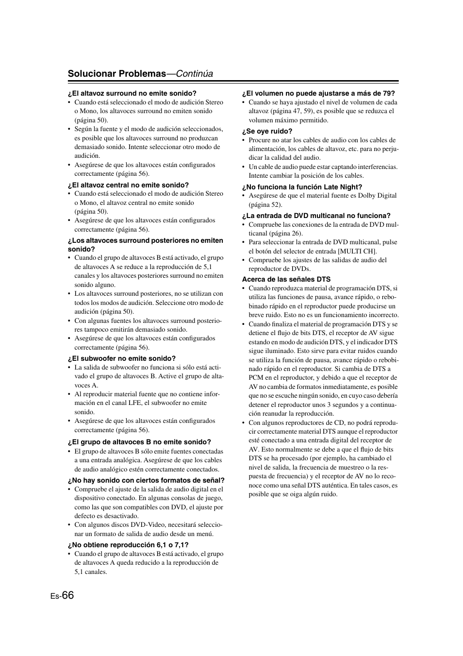 Solucionar problemas —continúa | Onkyo TX-SR505E User Manual | Page 134 / 140