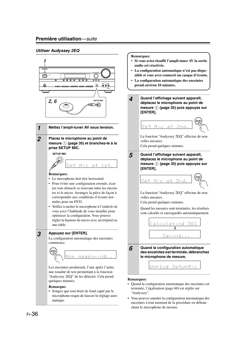 Setup mic (36), Première utilisation —suite | Onkyo TX-SR505E User Manual | Page 36 / 140