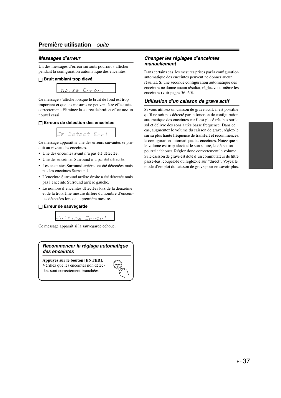 Première utilisation —suite | Onkyo TX-SR505E User Manual | Page 37 / 140