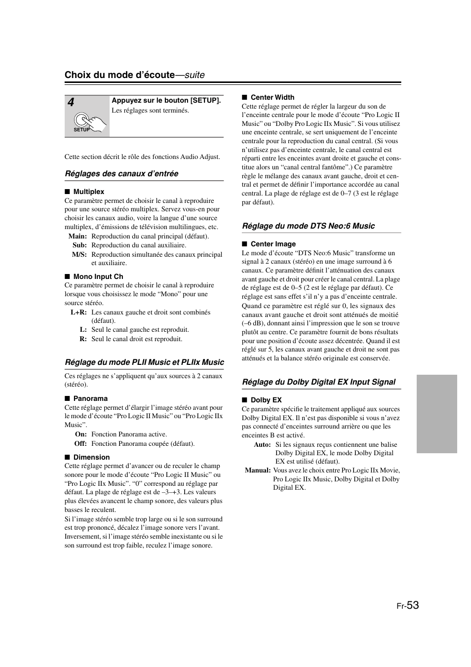 Choix du mode d’écoute —suite | Onkyo TX-SR505E User Manual | Page 53 / 140