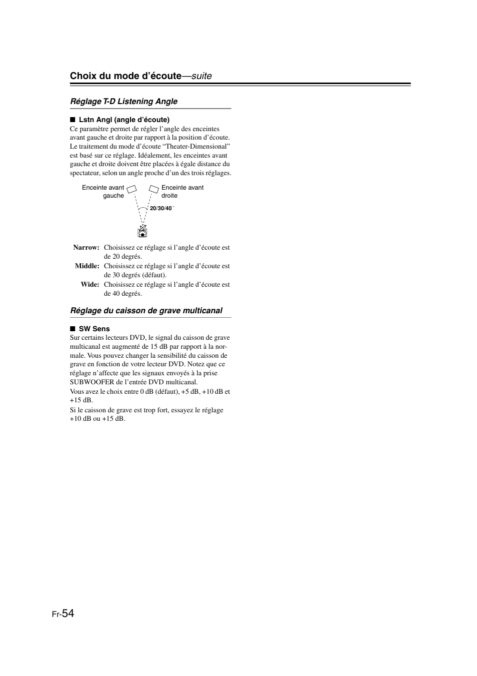 Choix du mode d’écoute —suite | Onkyo TX-SR505E User Manual | Page 54 / 140