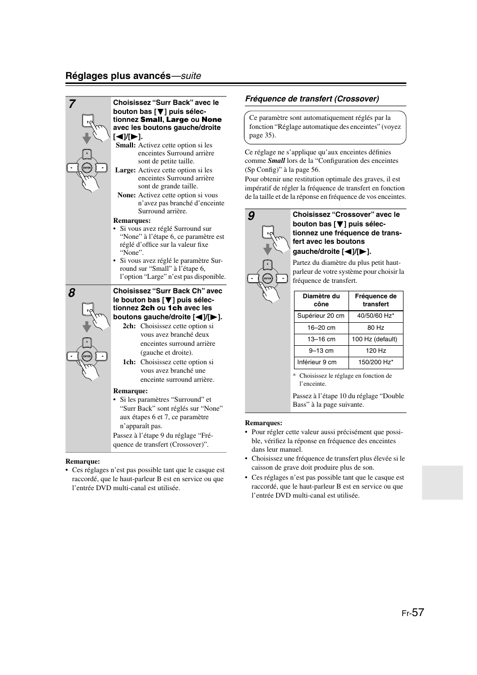 Réglages plus avancés —suite | Onkyo TX-SR505E User Manual | Page 57 / 140