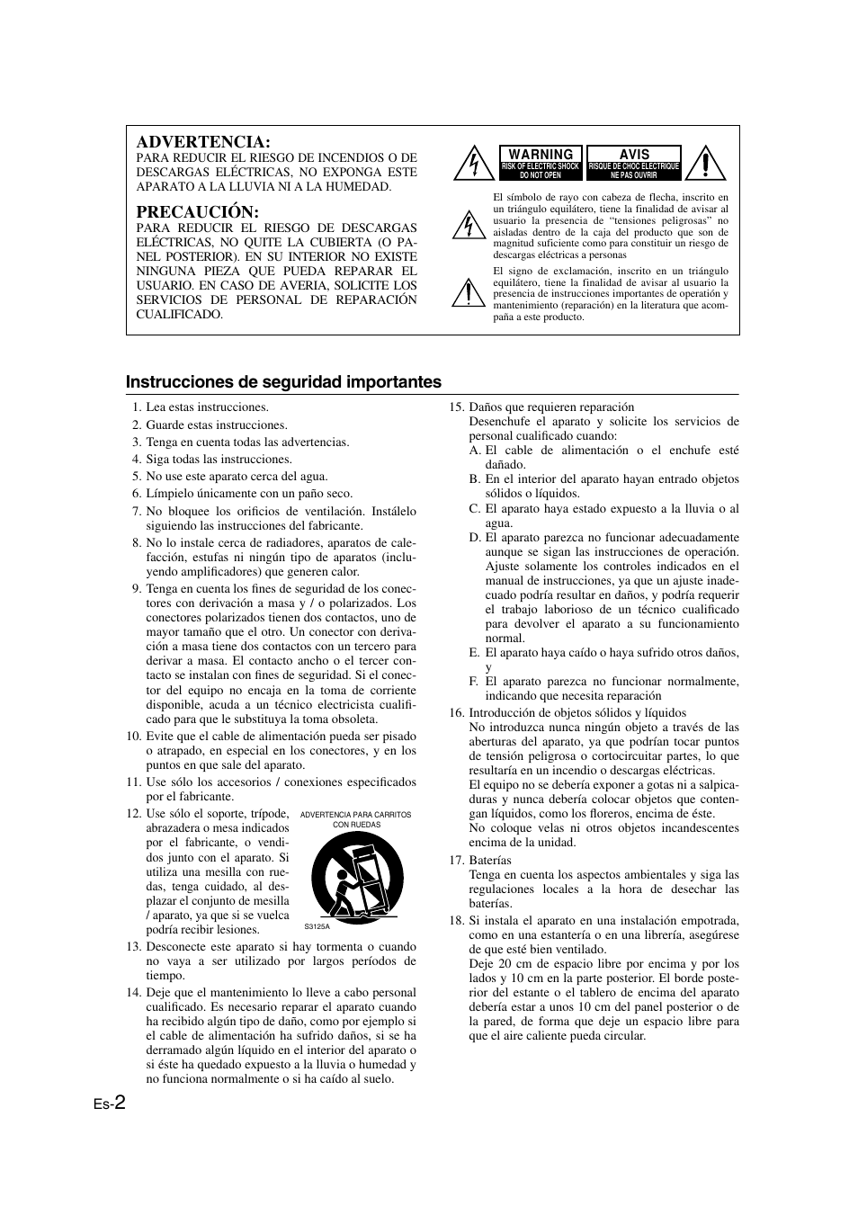 Español, Instrucciones de seguridad importantes, Introducción ...............................es-2 | Advertencia, Precaución | Onkyo TX-SR505E User Manual | Page 70 / 140