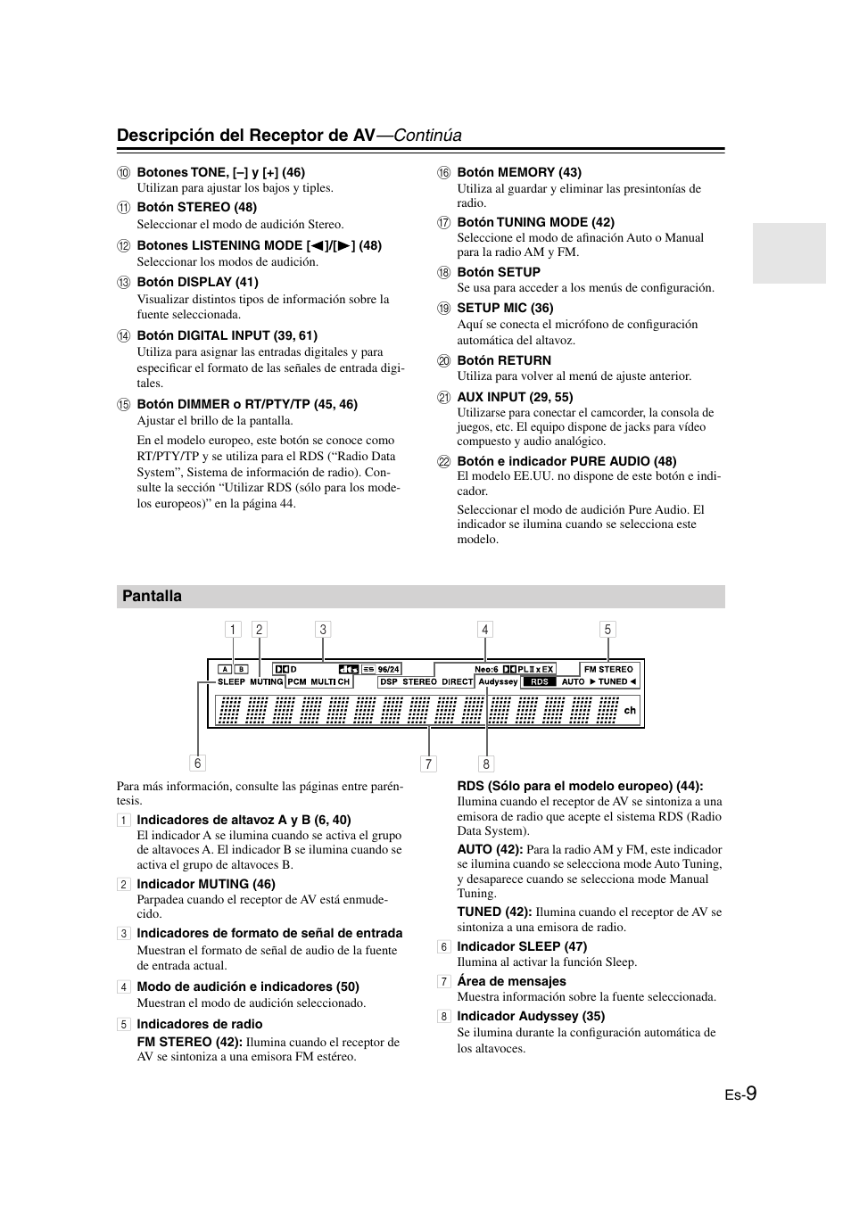 Pantalla | Onkyo TX-SR505E User Manual | Page 77 / 140