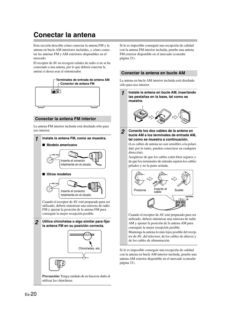 Conectar la antena, Conectar la antena fm interior, Conectar la antena en bucle am | Onkyo TX-SR505E User Manual | Page 88 / 140