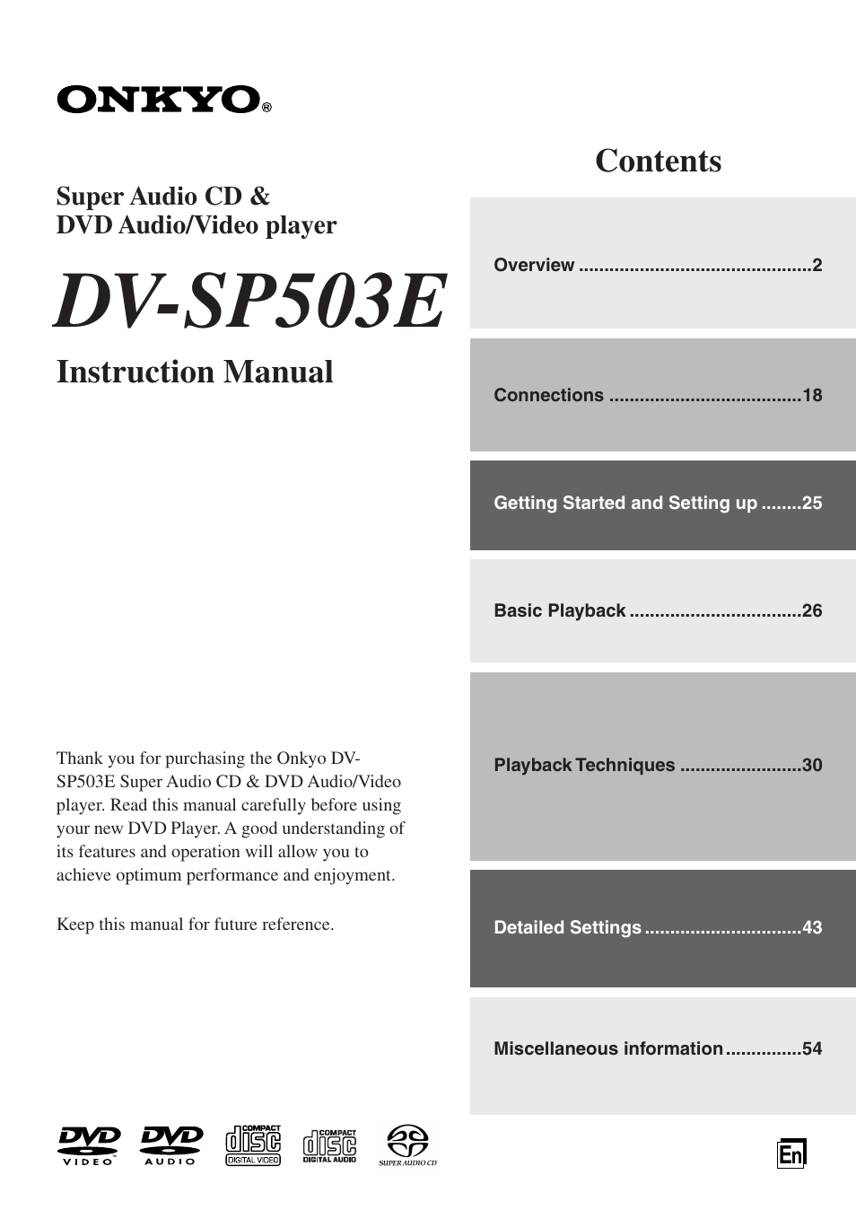 Onkyo DV-SP503E User Manual | 68 pages