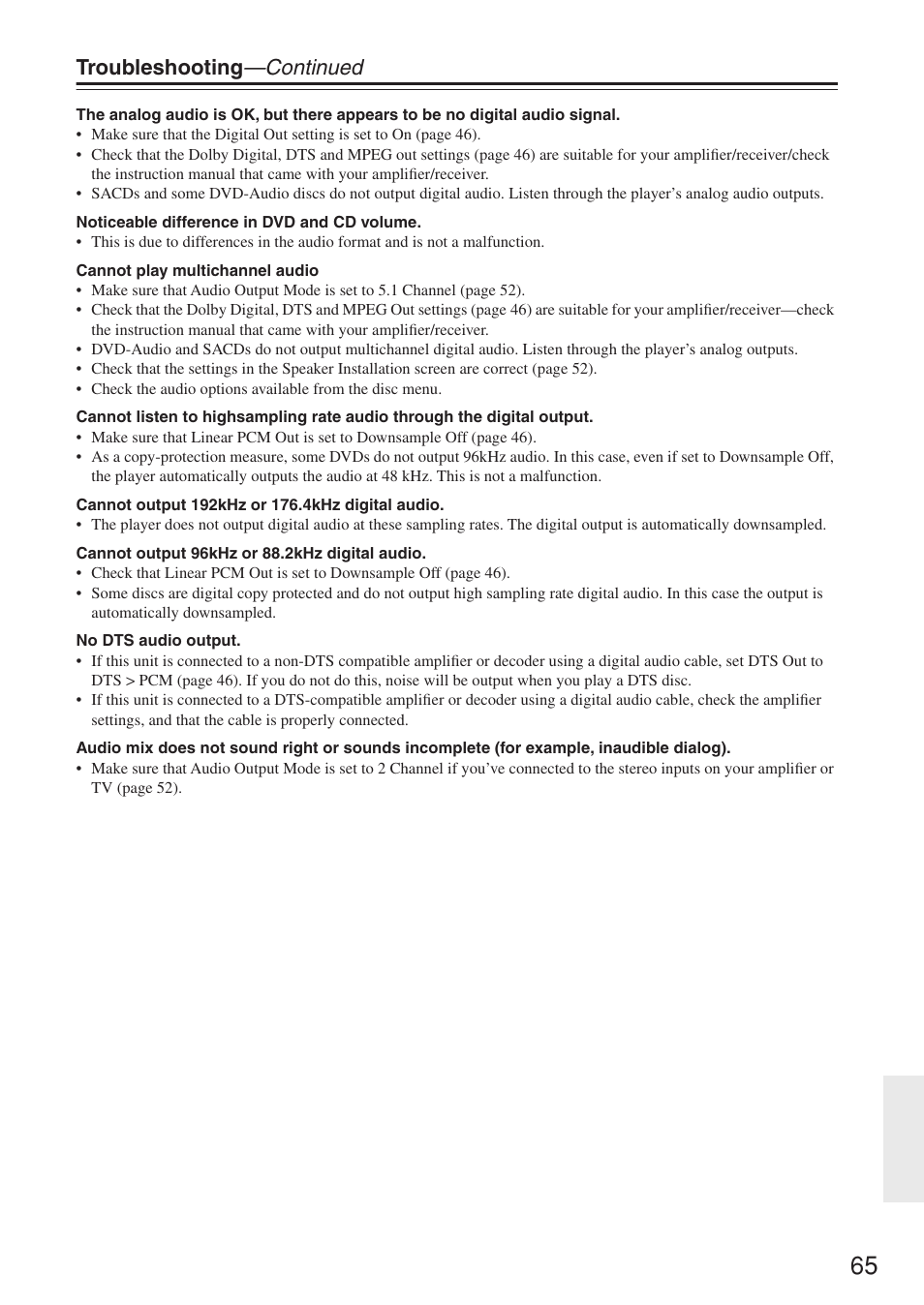 Troubleshooting —continued | Onkyo DV-SP503E User Manual | Page 65 / 68