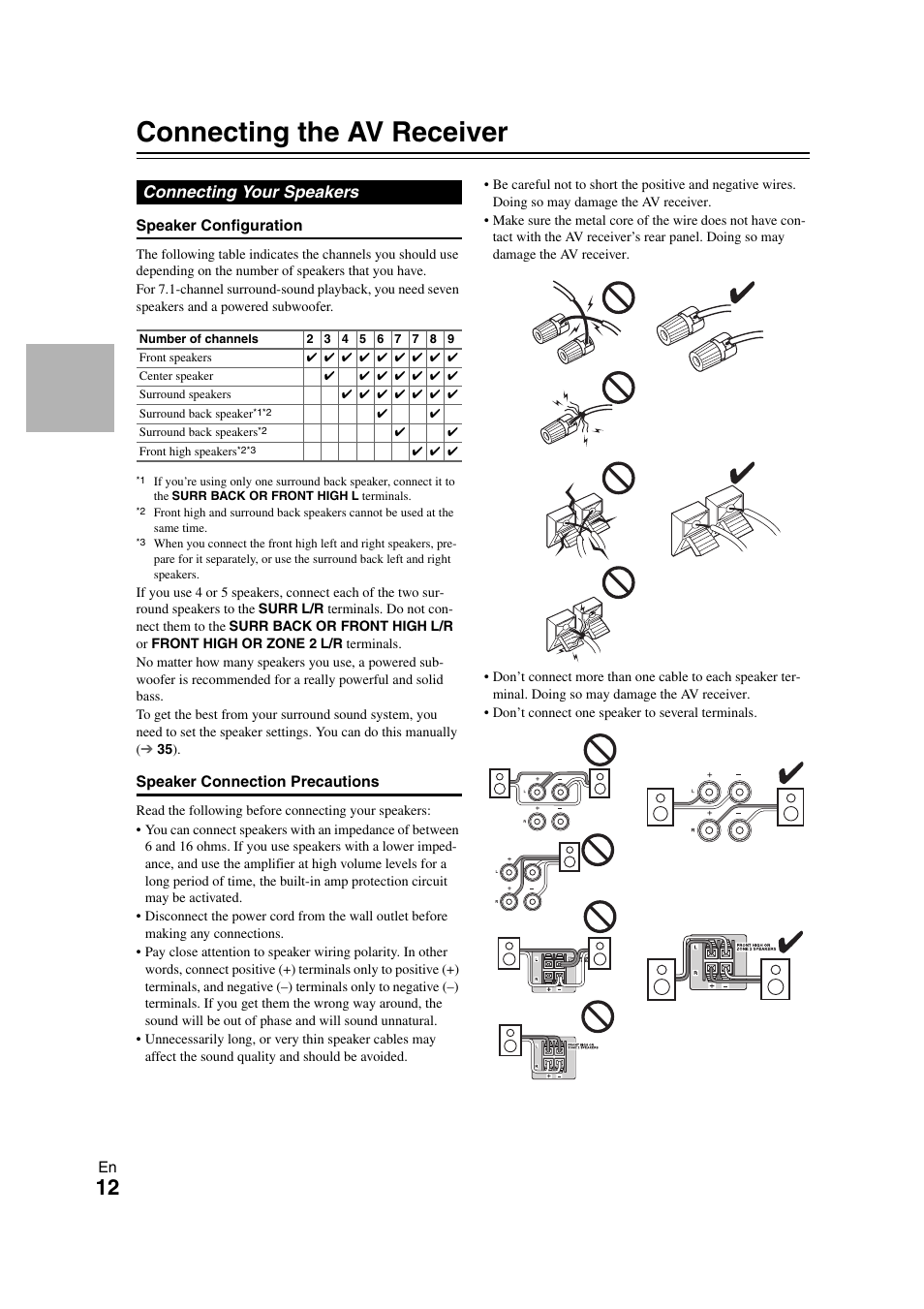 Connections, Connecting the av receiver, Connecting your speakers | Onkyo HT-S5300 User Manual | Page 12 / 64